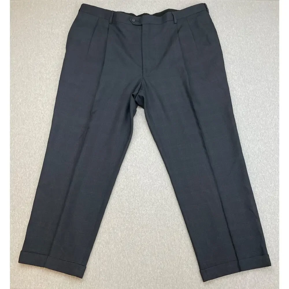 Jos A Bank Suit Mens 50L Plaid 100% Wool Single Breasted Pants 44 x 30 - 2 Piece